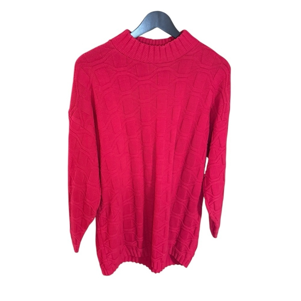 Vintage Large Class 955 80s Red Soft Cozy Textured Knit Sweater USA Made - Picture 2 of 7